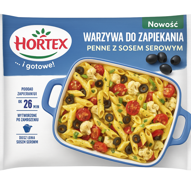 C491 HORTEX WARZYWA DO ZAPIEKANIA PENNE Z SOS SEROWY 14X450G