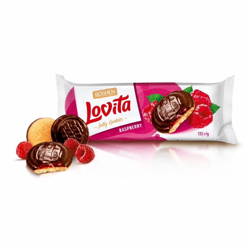 K897 ROSHEN LOVITA JELLY COOKIES WITH RASPBERRY FLAVOR (21X135G) K897 ROSHEN LOVITA JELLY COOKIES WITH RASPBERRY FLAVOR (21X135G)